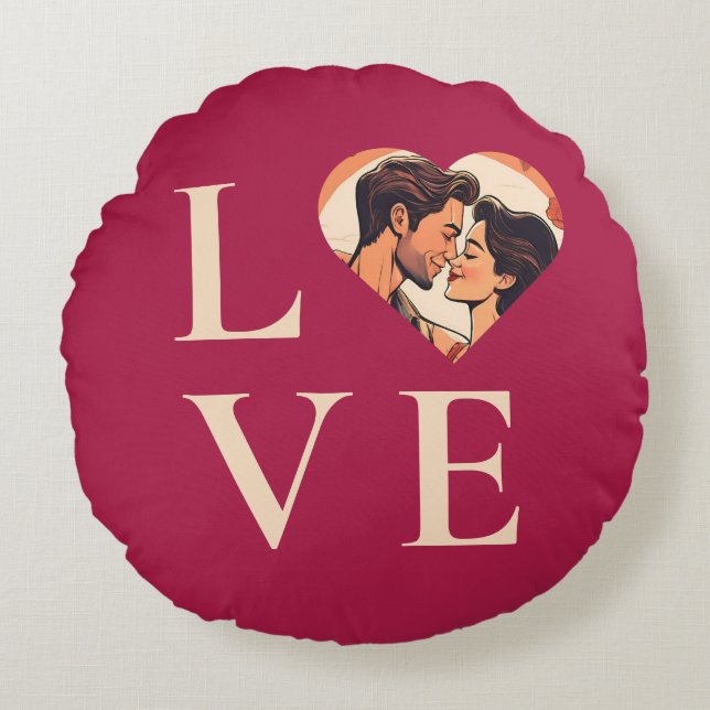 Kärlek med bild rund kudde (Framsidan)