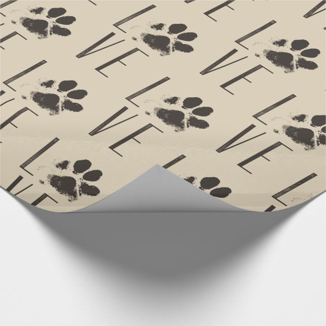 Kärlek med Brown Grunge Pet Paw Print Mönster Presentpapper (Hörn)