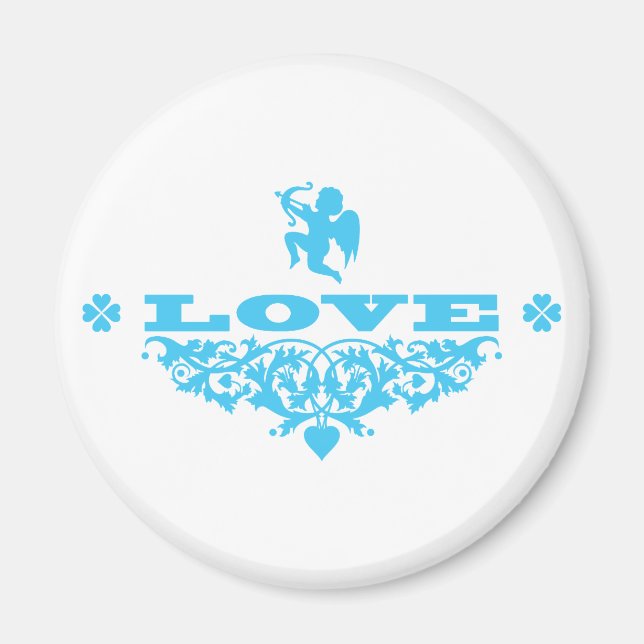 Kärlek med cupid (blått) magnet (Framsidan)