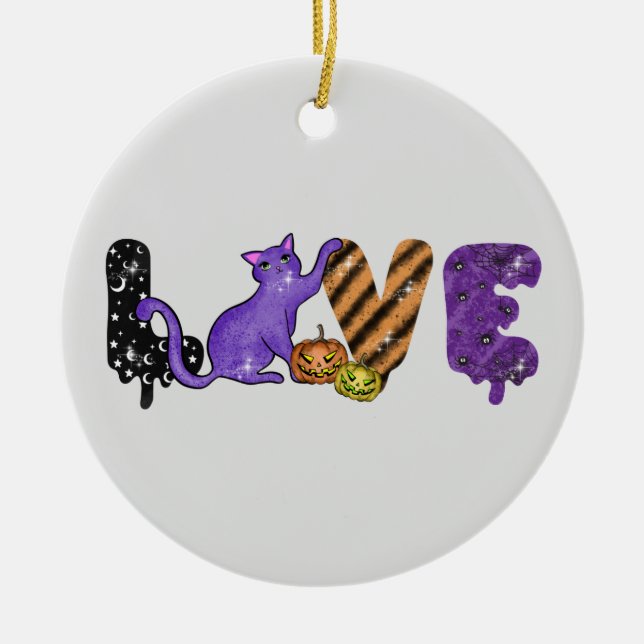 Kärlek med Cute Cat för Halloween Julgransprydnad Keramik (Framsidan)