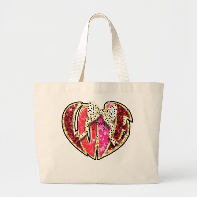 KÄRLEK med Dalmatien Bow & Custom Name Jumbo Tygkasse (Framsidan)