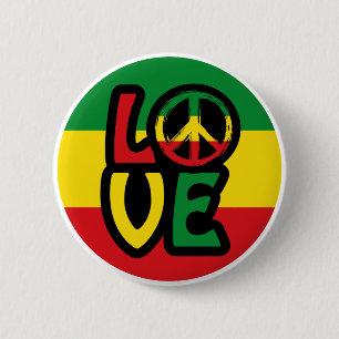 KÄRLEK med fredssymbol, reggae stil Knapp