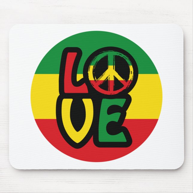 KÄRLEK med fredssymbol, reggae stil Musmatta (Framsidan)