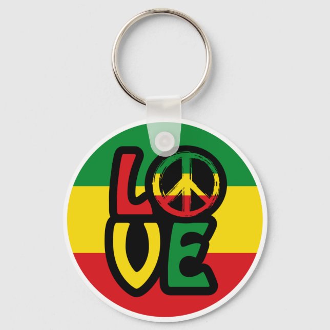 KÄRLEK med fredssymbol, reggae stil Nyckelring (Framsida)