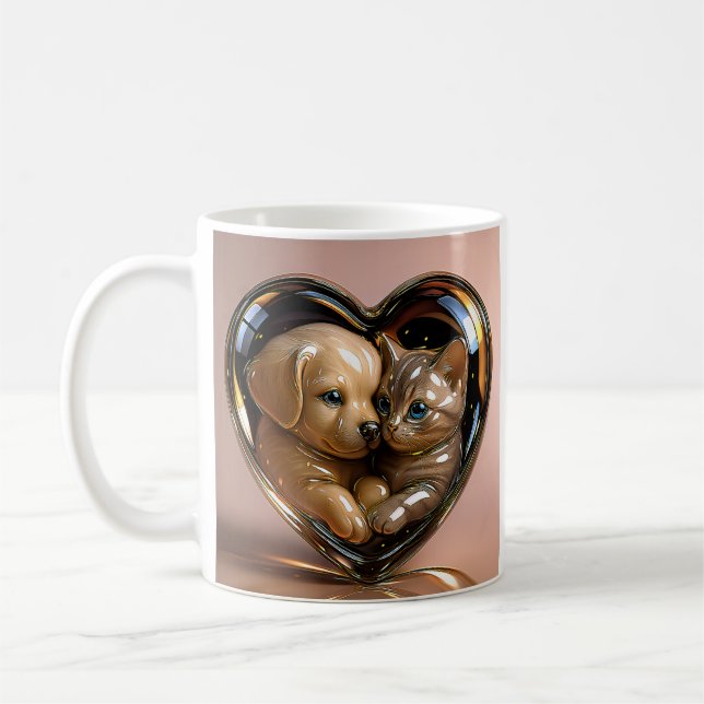 Kärlek med glas hjärta kaffemugg (Vänster)