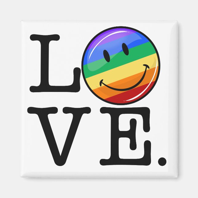 Kärlek med Lycklig Rainbow Flagga Gay HBT-T Magnet (Framsidan)