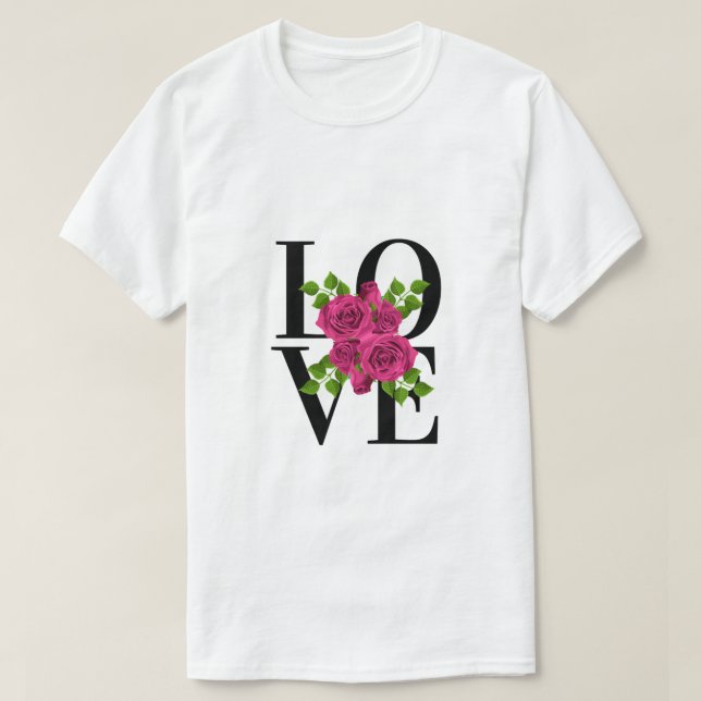 KÄRLEK med Mörk Rosa ros T-Shirt (Design framsida)