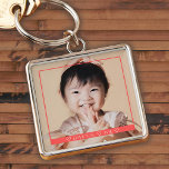 Kärlek med namn och foto i en röd ram fyrkantig silverfärgad nyckelring<br><div class="desc">Tack Pappa! Tack Mamma! Kärlek du [child namn] Ladda upp ditt foto och anpassa texten så att du skapar din egen unika fotonyckelkedja som en gåva till morföräldrar eller din kära partner som en vacker keepsaké och en tidlös skatt att njuta av när du är borta från hemmet. Ett rött...</div>