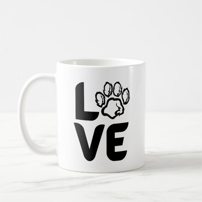 Kärlek med Paw-utskrift - Hund, Katt, djur Kaffemugg (Vänster)