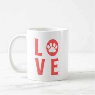 Kärlek med Paw-utskrift (Katter, Hundar, Pets) på Kaffemugg