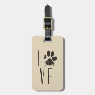 Kärlek med Pet Paw Print Brown Grunge Typography Bagagebricka