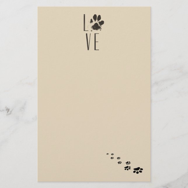 Kärlek med Pet Paw Print Brown Grunge Typography Brevpapper (Framsida)
