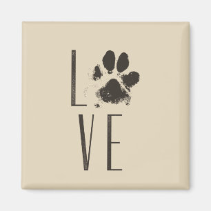 Kärlek med Pet Paw Print Brown Grunge Typography Magnet