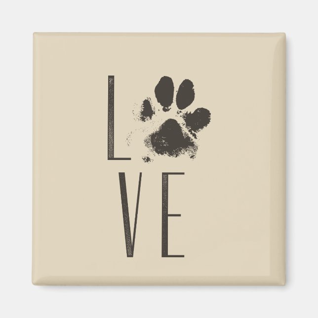 Kärlek med Pet Paw Print Brown Grunge Typography Magnet (Framsidan)