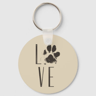 Kärlek med Pet Paw Print Brown Grunge Typography Nyckelring