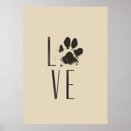 Kärlek med Pet Paw Print Brown Grunge Typography Poster