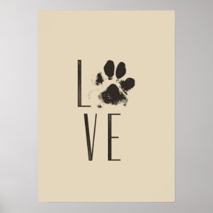 Kärlek med Pet Paw Print Brown Grunge Typography Poster