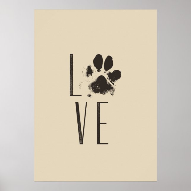 Kärlek med Pet Paw Print Brown Grunge Typography Poster (Framsidan)