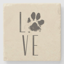 Kärlek med Pet Paw Print Brown Grunge Typography Underlägg Sten