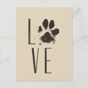 Kärlek med Pet Paw Print Brown Grunge Typography Vykort