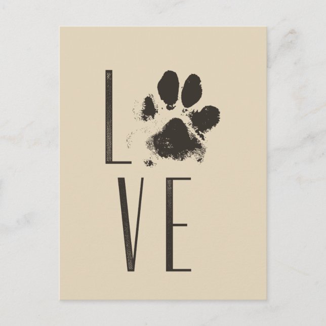 Kärlek med Pet Paw Print Brown Grunge Typography Vykort (Framsida)
