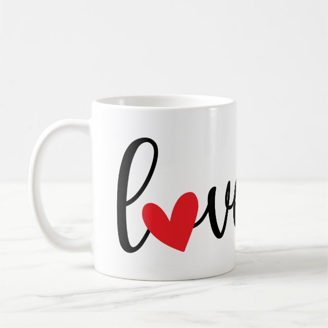 Kärlek med Red Heart, Söt Simple Design Kaffemugg (Vänster)