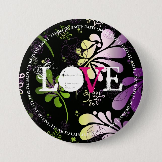 Kärlek, med roligt kant på blommigtens bakgrundste knapp (Framsida)