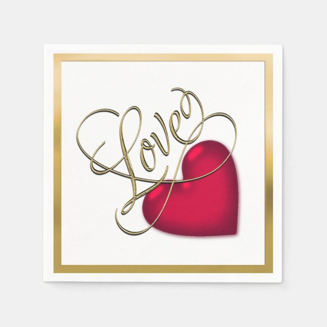 Kärlek med rött hjärta pappersservett (Framsidan)
