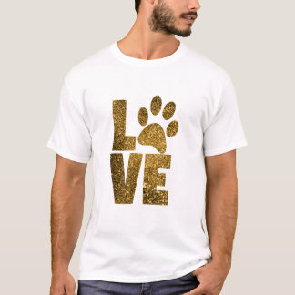KÄRLEK MED TASSAVTRYCK I GLAMOURGULD T SHIRT