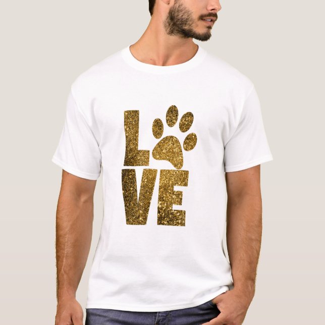KÄRLEK MED TASSAVTRYCK I GLAMOURGULD T SHIRT (Framsida)