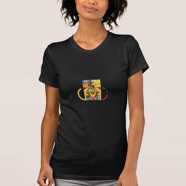 Kärlek-meddelande i Rasta Färg Art-utskrift T Shirt (Framsida)