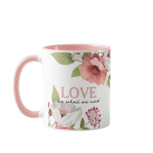 Kärlek-meddelande med Rosa Flowers Mugg