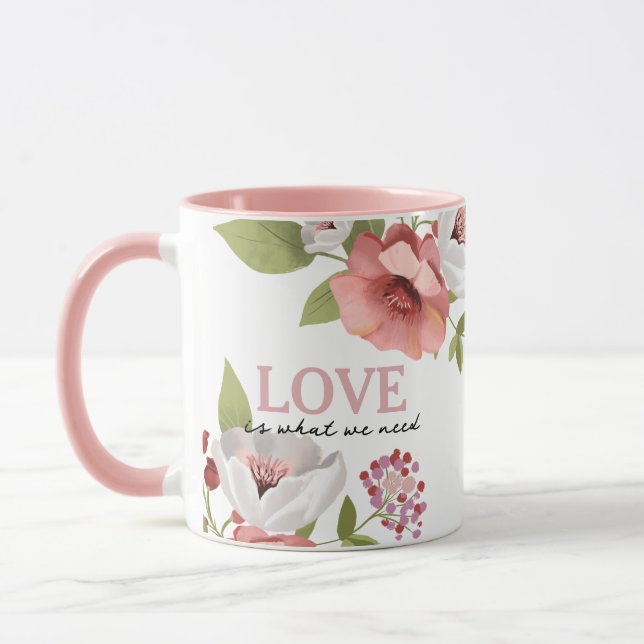 Kärlek-meddelande med Rosa Flowers Mugg (Vänster)