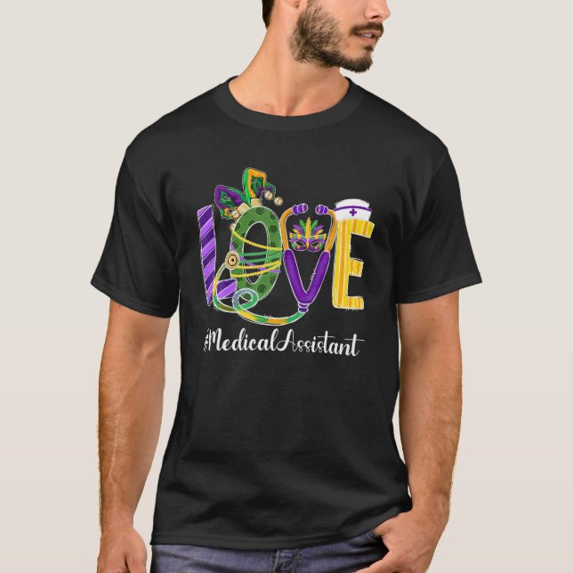 KÄRLEK medicinska assistenten Leopard Mardi Gras F T Shirt (Framsida)