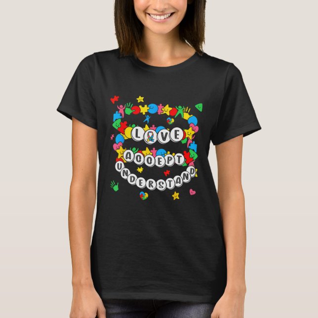 Kärlek Medvetenhet Förståelse Autism Acceptera Aut T Shirt (Framsida)