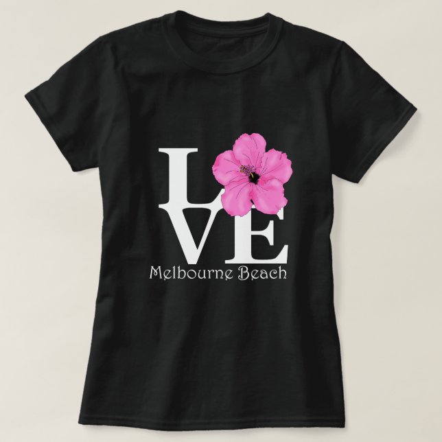 KÄRLEK Melbourne Beach Rosa Hibiscus Tee Shirt (Design framsida)
