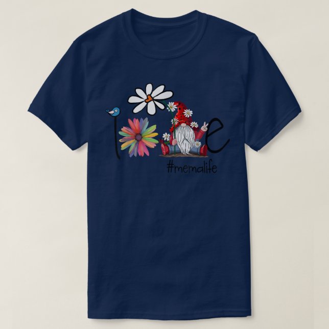 Kärlek Mema Life Gnome Flower Art Bird Grandma  T Shirt (Design framsida)