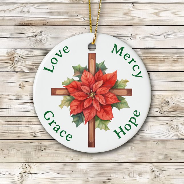 Kärlek Mercy Grace Hope Poinsettia Kor jul Julgransprydnad Keramik (Skapare uppladdad)