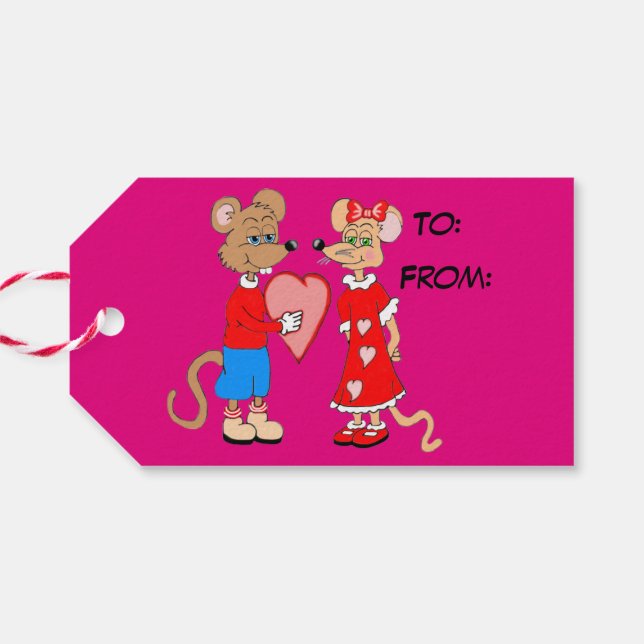Kärlek Mice Valentines day Gift Märkres Presentetikett (Baksidan Horisontell)