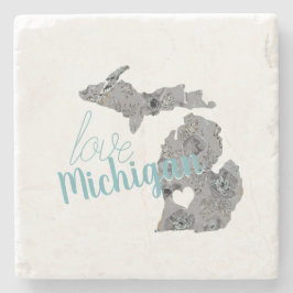 Kärlek Michigan-Blommigten fyllde Silhouette Stenunderlägg