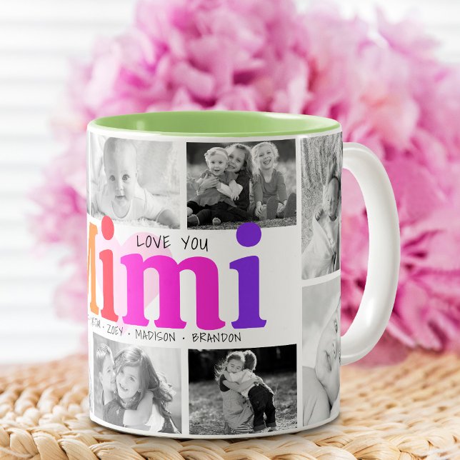 Kärlek Mimi multifärgad modern 10-fotokollage Två-Tonad Mugg (Skapare uppladdad)