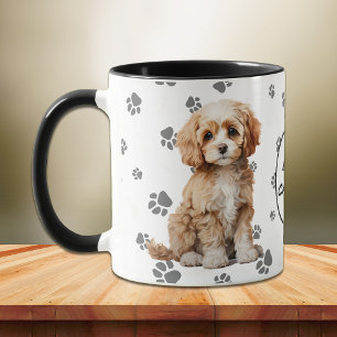 Kärlek Min Cavapoo Hund Tåavtrycksmönster Mugg