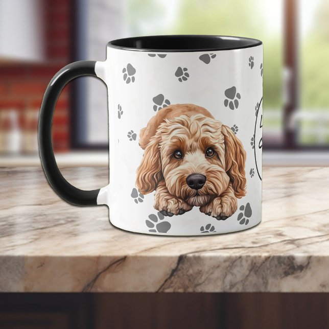 Kärlek Min Cockapoo Hund Fotavtryck Mönster Mugg (Skapare uppladdad)