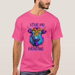 Kärlek min Highland Cows Cyberpunk Stil Art T Shirt