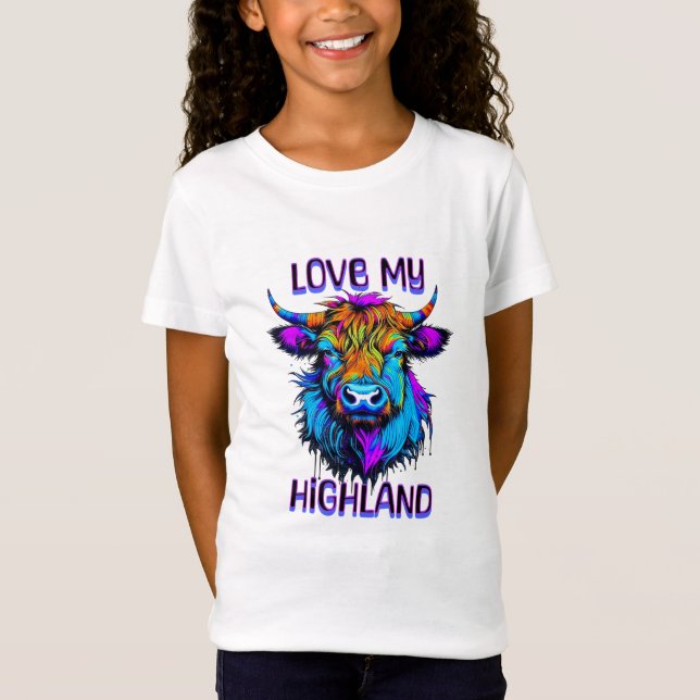 Kärlek min Highland Cows Cyberpunk Stil Art T Shirt (Framsida)