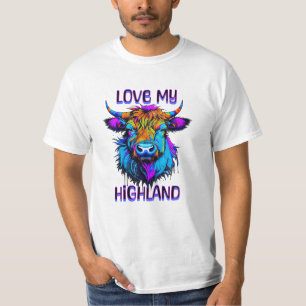 Kärlek min Highland Cows Cyberpunk Stil Art T Shirt