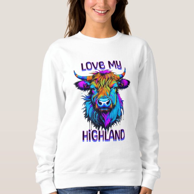Kärlek min Highland Cows Cyberpunk Stil Art T Shirt (Framsida)