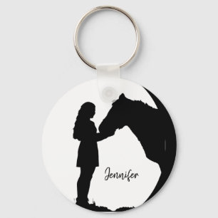 Kärlek min Horse Silhouette Girl Horses Nyckelring