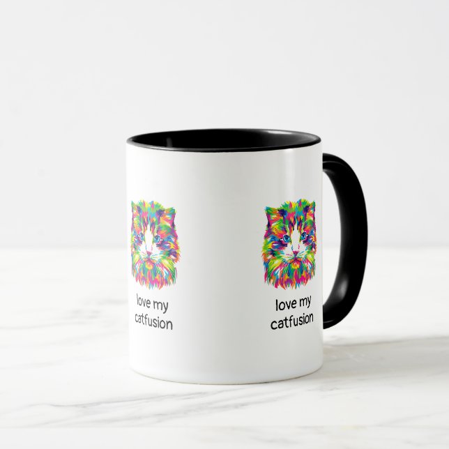 Kärlek Min Kattfusion Abstrakt Katt Kaffe Mugg (Framsida höger)