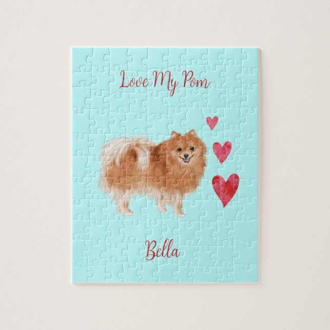 Kärlek Min Pom Pommern Hund Pet Namn Pussel (Vertikal)